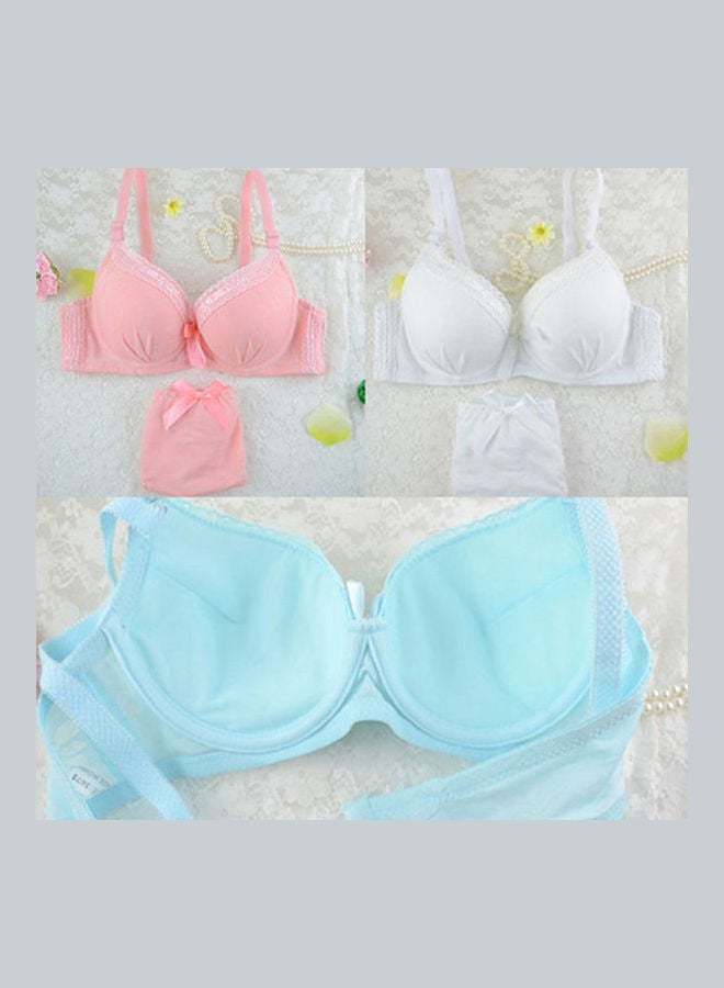 Women's Lace Underwire Push Up Bra Set Bowknot Embroider Brassiere Panties Pink  - Image 4