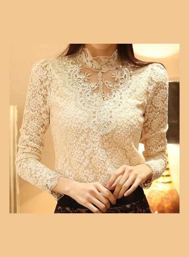 Women's Fashion Korean Style Elegant Rhinestone Inlaid Long Sleeve Lace Shirt Black  - Image 4