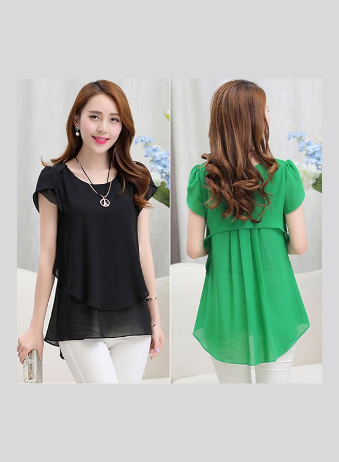 Women's Fashion Summer Short Sleeve Loose Chiffon T-shirt Round Neck Tops Blouse Black  - Image 5