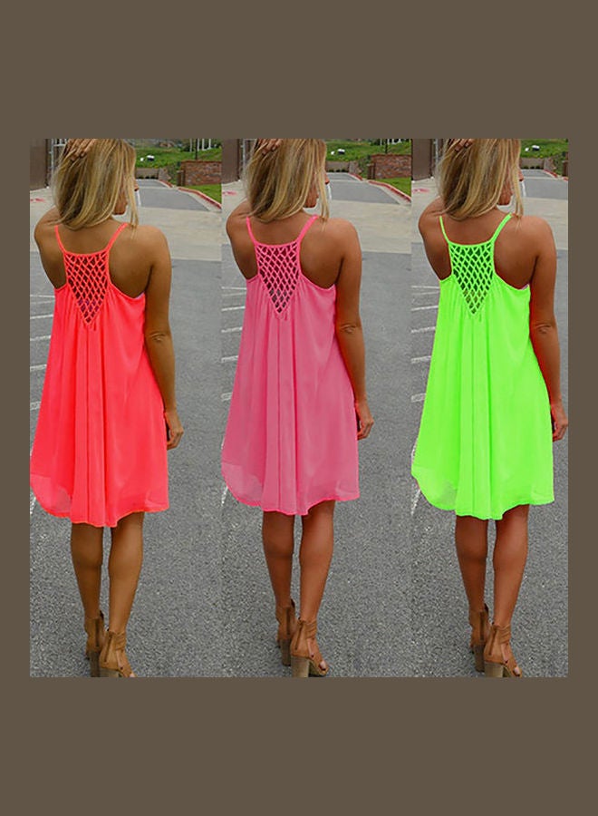 فستان نسائي كاجوال جذاب للشاطئ من دون أكمام ومكشوف الظهر للحفلات  المسائية في الصيف وردي - Image 2