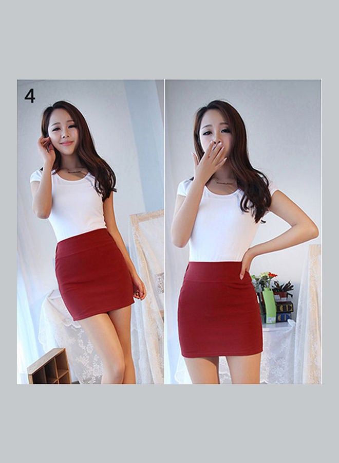 Women's Sexy Mini Skirt Slim Seamless Stretch Tight Short Fitted Pencil Skirt Red - Image 1