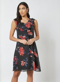 OFFROAD Floral Print Short Sleeve Dress AOP Black  - Image 2