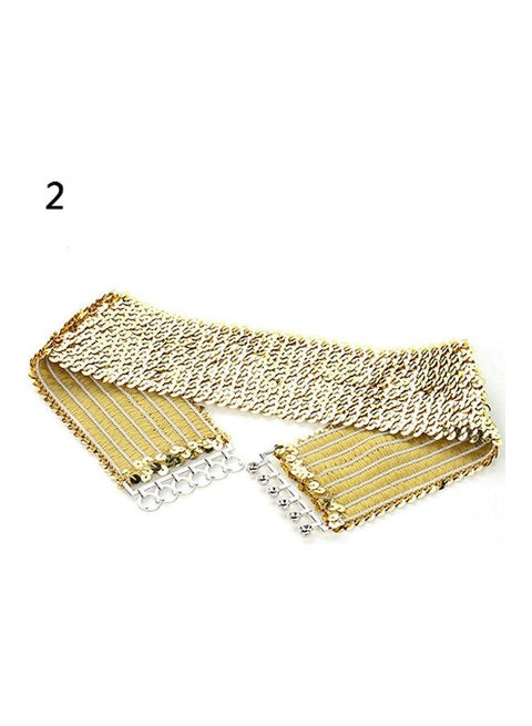 Sparkling Sequins Elastic Stretch Wide Waistband Waist Belt Gold