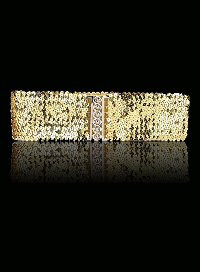 Generic - Sparkling Sequins Elastic Stretch Wide Waistband Waist Belt Gold - Image 1