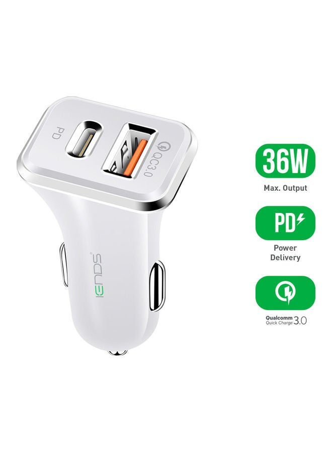 Car Phone Charger With Type-C To Lightning Cable White - v1622450506/N47855335A_1