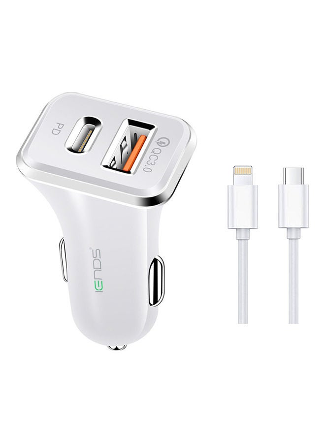 Car Phone Charger With Type-C To Lightning Cable White - v1622450506/N47855335A_2