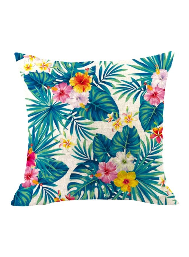 Flowers And Plants Printed Cushion Cover Blue/White/Yellow 45x45cm