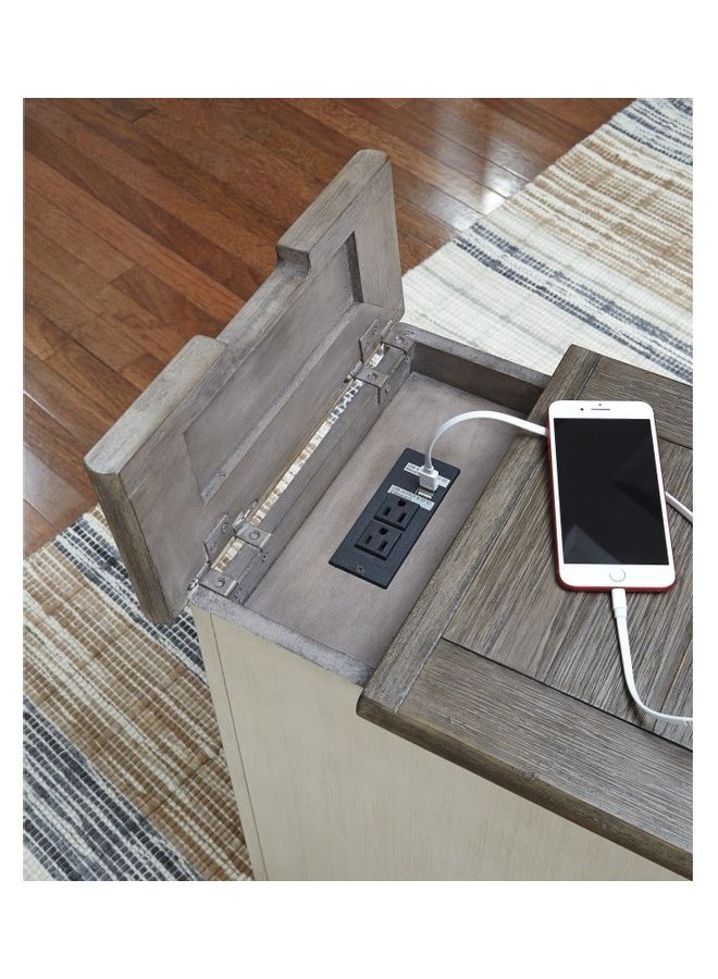 Ashley Bolanburg Chairside End Table with USB Ports & Outlets White;Brown/Beige 14''W x 24''D x 23''Hinch  - Image 2