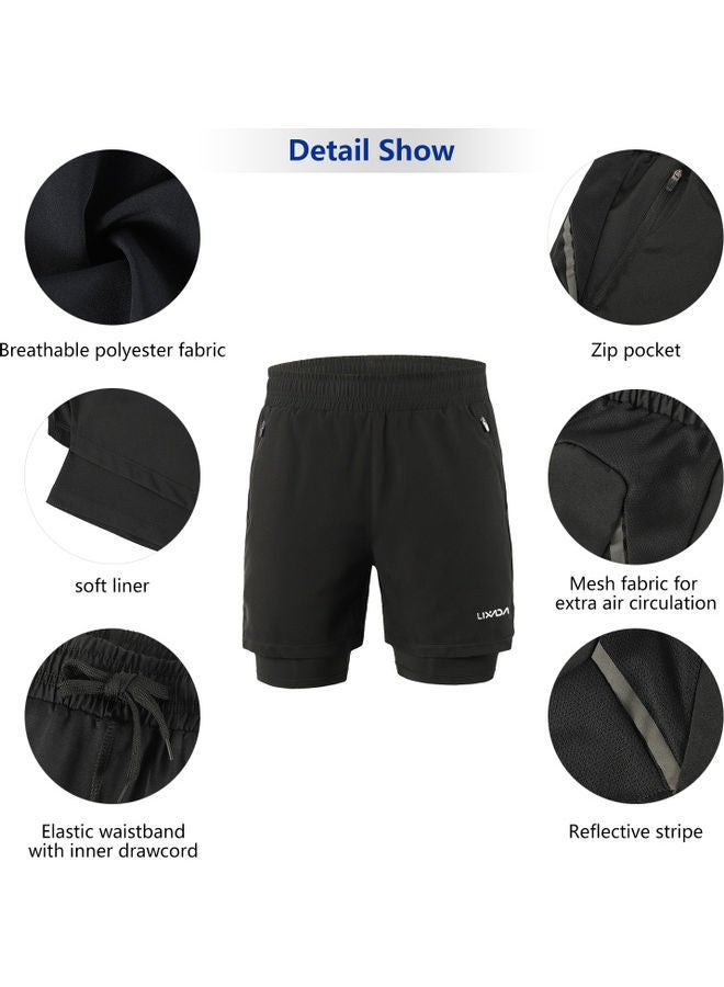 LIXADA - Men 2 in 1 Quick Drying Breathable Jogging Shorts M - Image 1