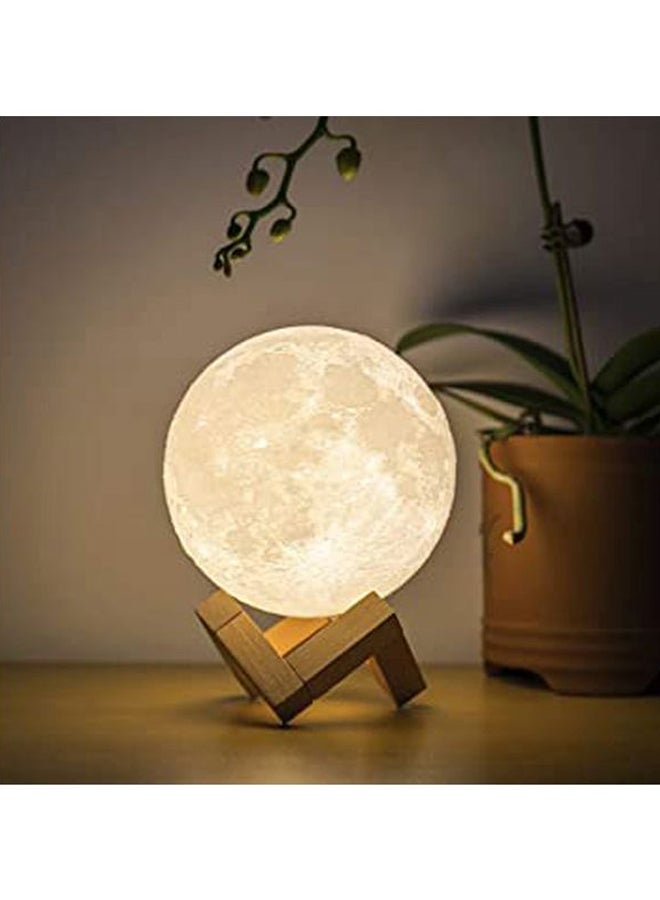 بيوينتي مصباح ليلي على شكل قمر ثلاثي الأبعاد قابل لإعادة الشحن يضيء بـ7 ألوان أبيض/بني 9x13سم - Image 4