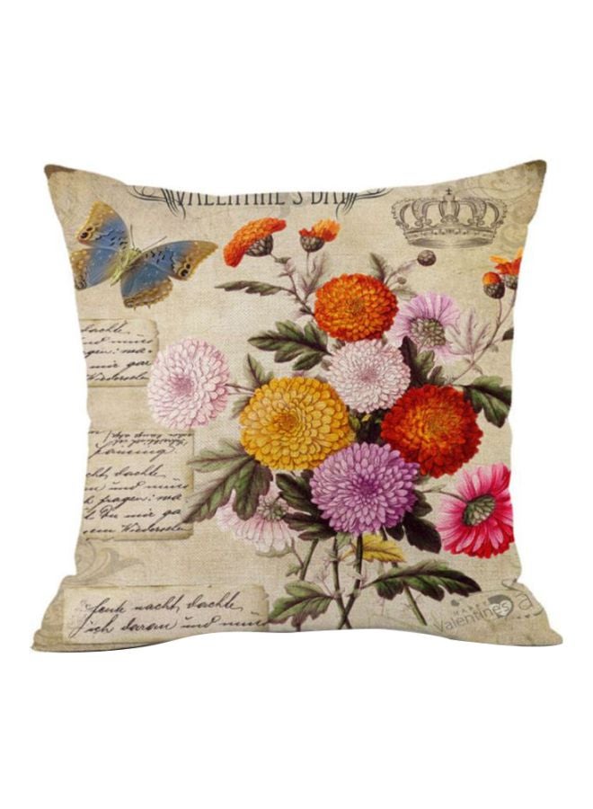 غطاء وسادة ديكور بتصميم زهور عباد شمس بيج/ برتقالي/ وردي 45x45سم