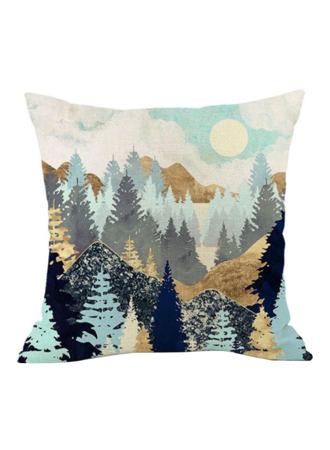 Landscape Printed Cushion Cover Beige/Blue/Grey 45x45cm
