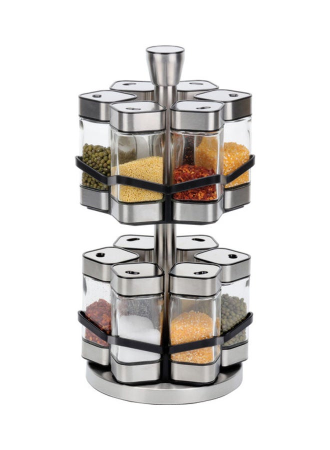 ALMUFARREJ 12-Piece Spice Sprinkler Bottle Set Silver/Clear 35 x 25 x 25cm