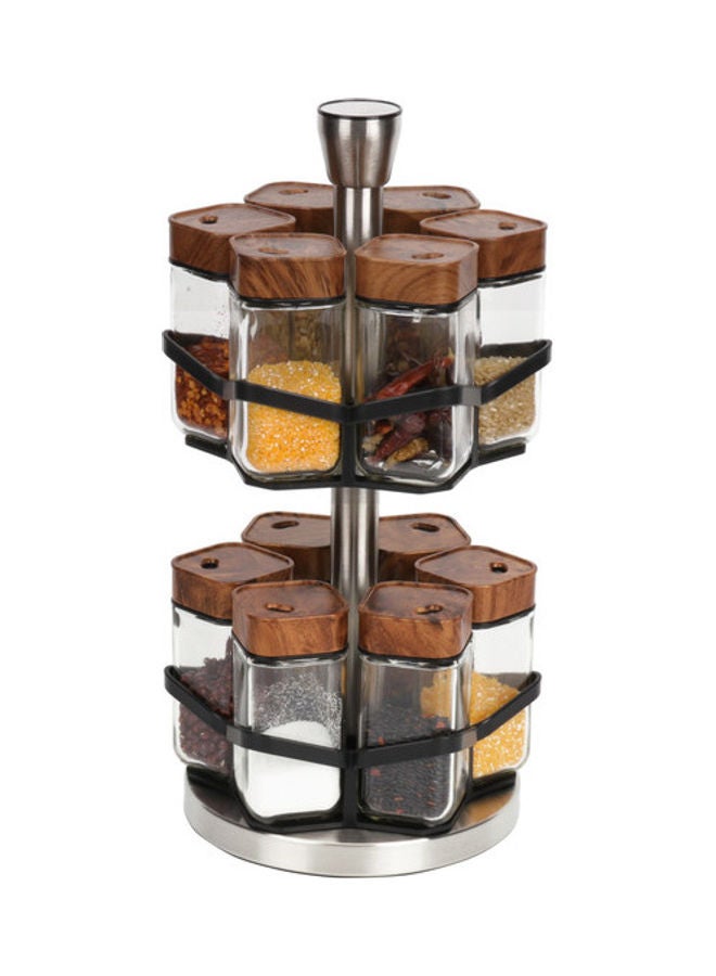 ALMUFARREJ 12-Piece Spice Sprinkler Bottle Set Brown/Clear 35 x 25 x 25cm