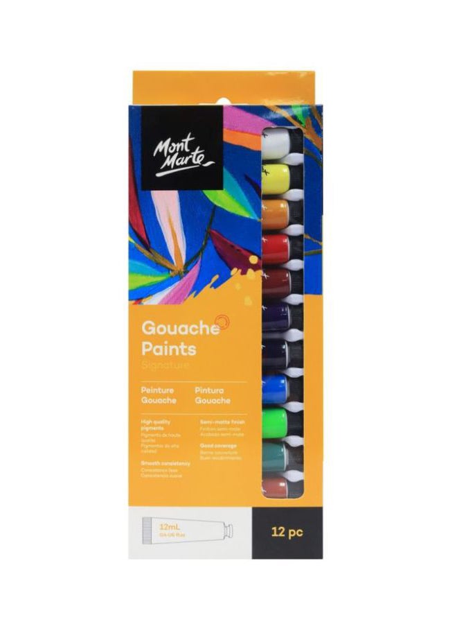 Mont Marte - 12-Piece Gouache Paints Set 12x12ml Green/Red/Yellow - Image 1