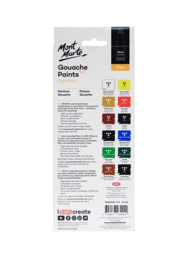 Mont Marte - 12-Piece Gouache Paints Set 12x12ml Green/Red/Yellow - Image 1
