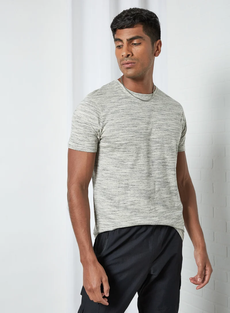 BRAVE SOUL Basic Slub T-Shirt Ecru/Black