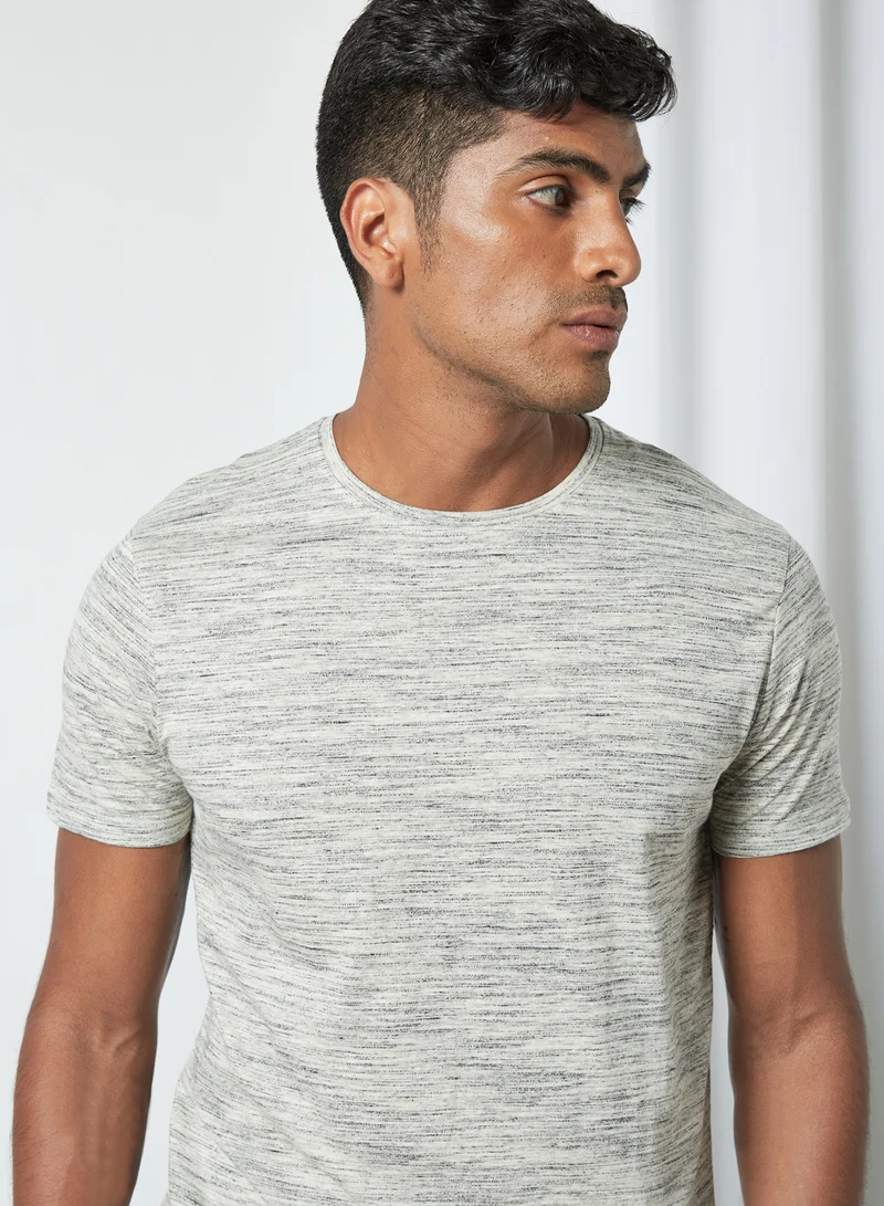 BRAVE SOUL Basic Slub T-Shirt Ecru/Black