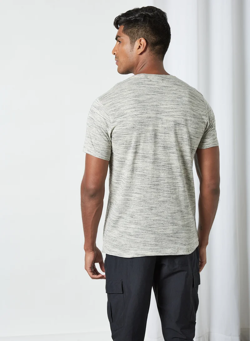 BRAVE SOUL Basic Slub T-Shirt Ecru/Black