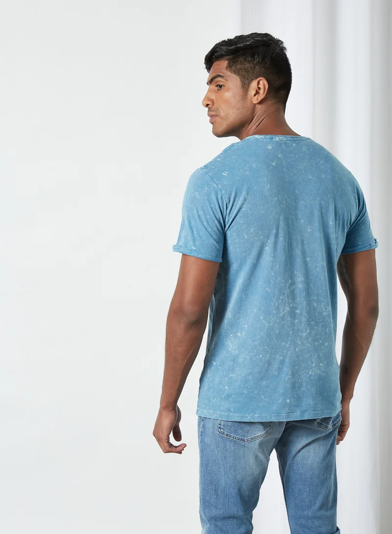 BRAVE SOUL Text Print T-Shirt Icy Blue