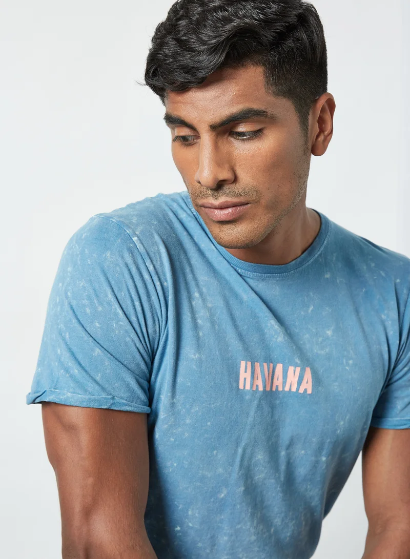BRAVE SOUL Text Print T-Shirt Icy Blue