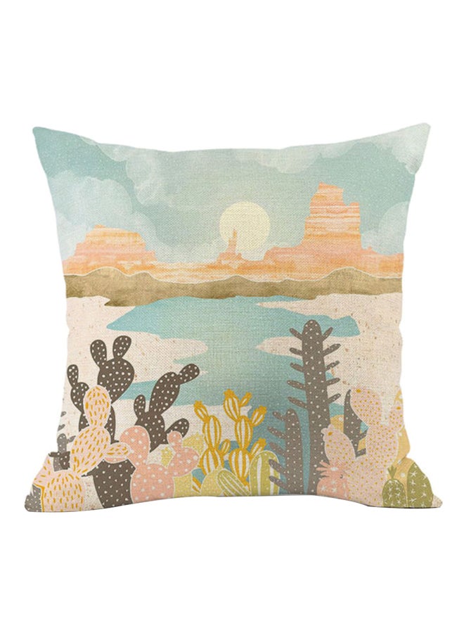 غطاء وسادة بطبعة منظر طبيعي أزرق/أسود/أخضر 45x45سم