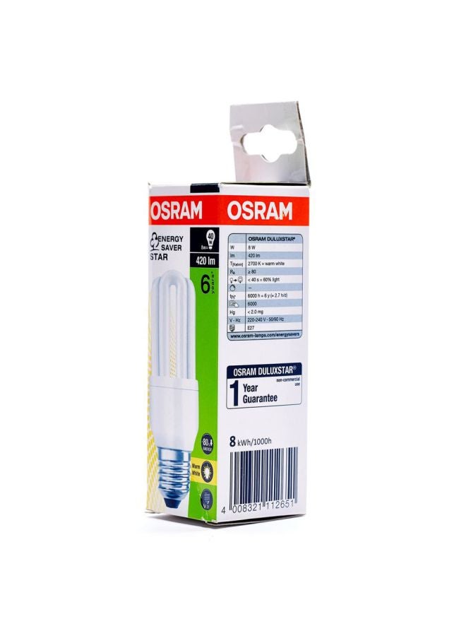 OSRAM CFL T3 Stick 8W Screw Bulb White/Silver - Image 2