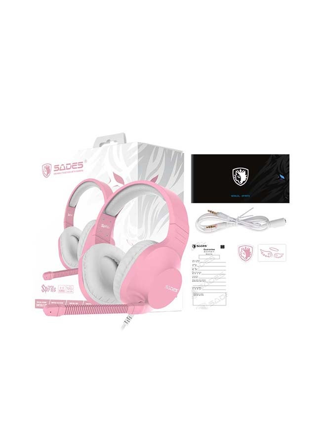 Wired Gaming Headset Over-Ear Headphones With Mic Volume Control, Noise Canceling For PC, MAC, PS4, Xbox ,-SA-721-Pink