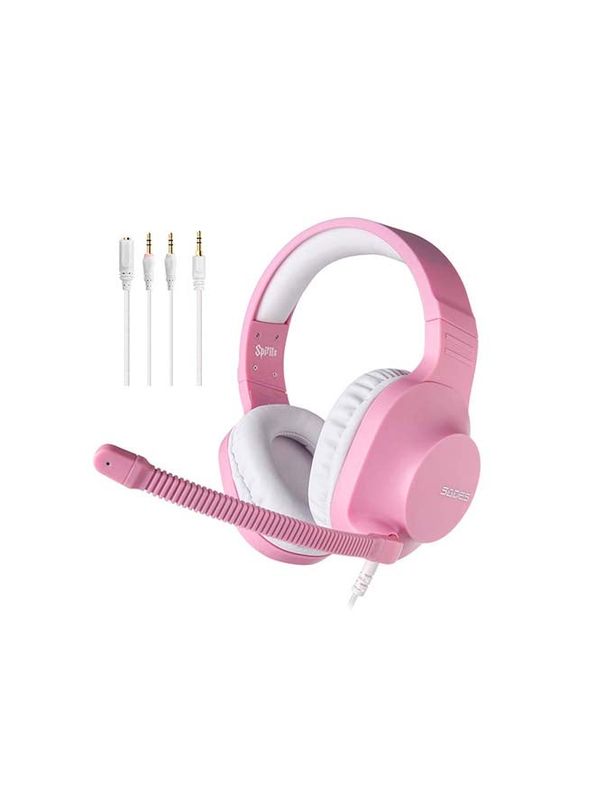 Wired Gaming Headset Over-Ear Headphones With Mic Volume Control, Noise Canceling For PC, MAC, PS4, Xbox ,-SA-721-Pink