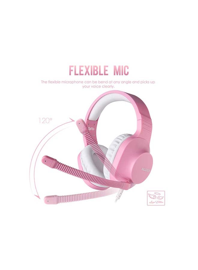 Wired Gaming Headset Over-Ear Headphones With Mic Volume Control, Noise Canceling For PC, MAC, PS4, Xbox ,-SA-721-Pink