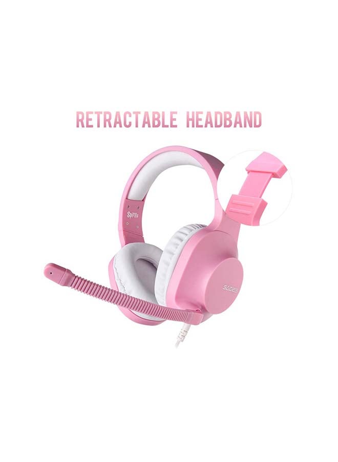 Wired Gaming Headset Over-Ear Headphones With Mic Volume Control, Noise Canceling For PC, MAC, PS4, Xbox ,-SA-721-Pink