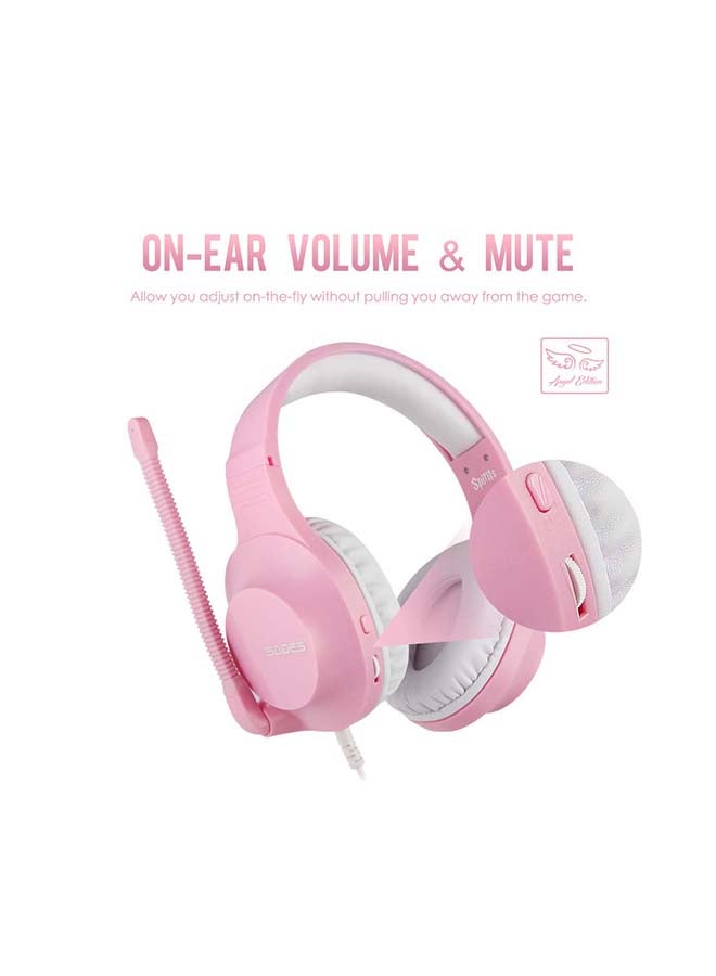 Wired Gaming Headset Over-Ear Headphones With Mic Volume Control, Noise Canceling For PC, MAC, PS4, Xbox ,-SA-721-Pink