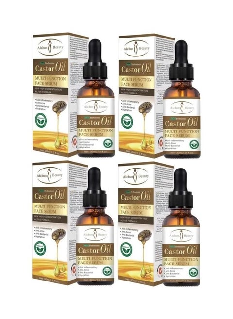 4-Piece Castor Oil Multi Function Face Serum Multicolour 30ml
