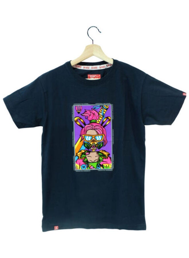 نيلو تيشيرت بطبعة عبارة Cyberpunk" للمراهقين" أزرق - Image 1