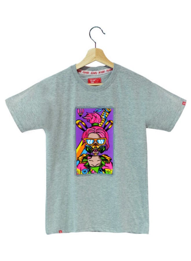 نيلو تيشيرت بطبعة عبارة Cyberpunk" للمراهقين" رمادي - Image 1