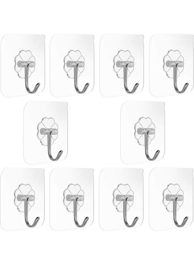 10-Piece Heavy Duty Self-Adhesive Hooks Clear/Silver 6x6cm - Image 1