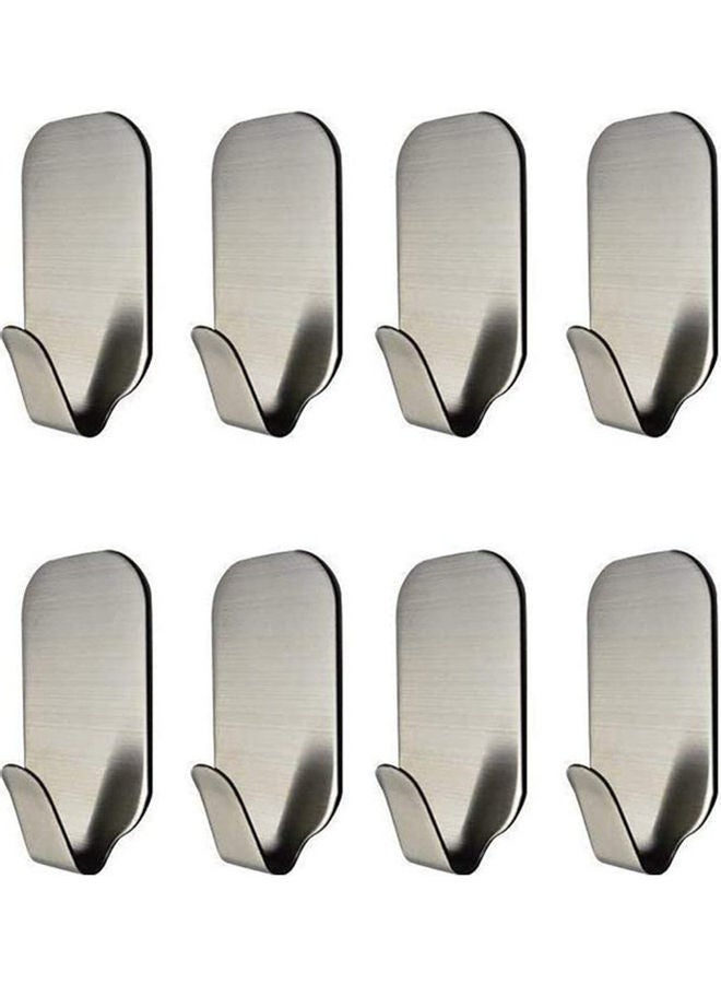 8-Piece Self-Adhesive Wall Hooks Silver 3x5.5cm  - Image 1
