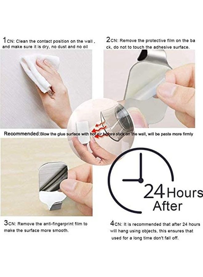 8-Piece Self-Adhesive Wall Hooks Silver 3x5.5cm  - Image 3