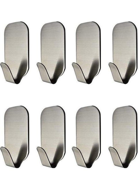 8-Piece Self-Adhesive Wall Hooks Silver 3x5.5cm