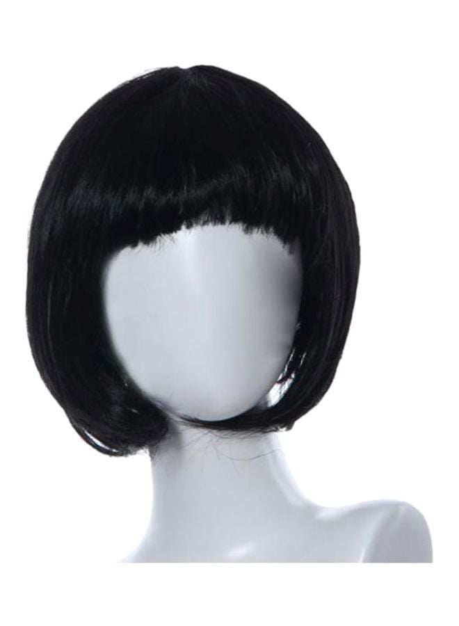 Voberry Masquerade Roll Bang Short Straight Hair Wig Black 27 x 15cm - Image 1