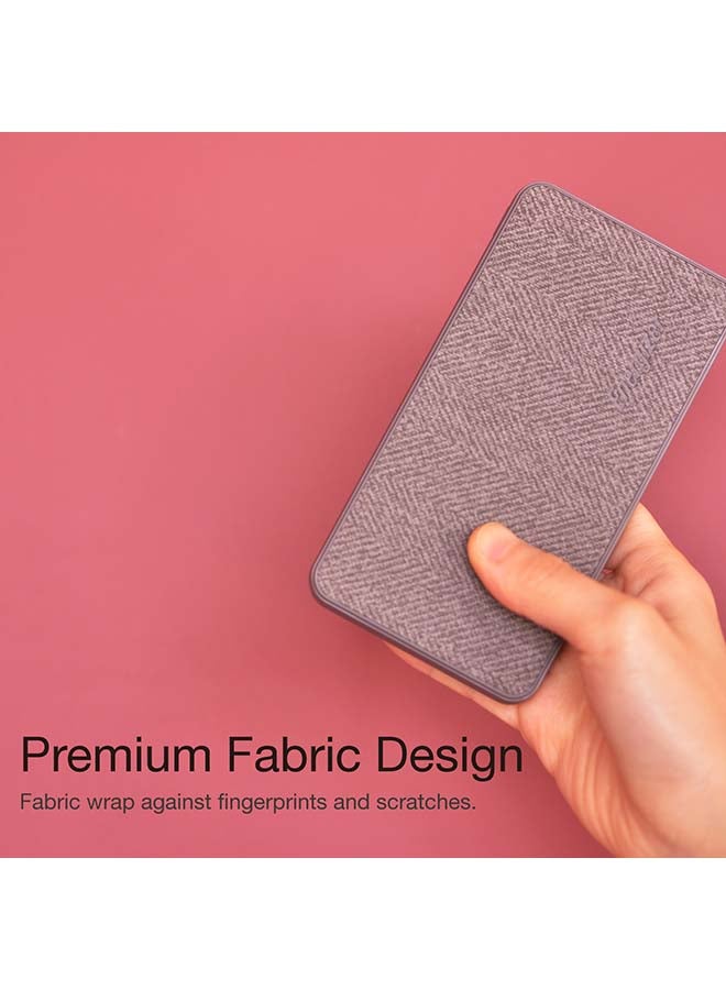 15000.0 mAh Max 2.1A Rapid Charging Premium Fabric Finish Power Bank With Dual Outputs And Type-C,Micro USB Inputs, PowerSafe Management Grey
