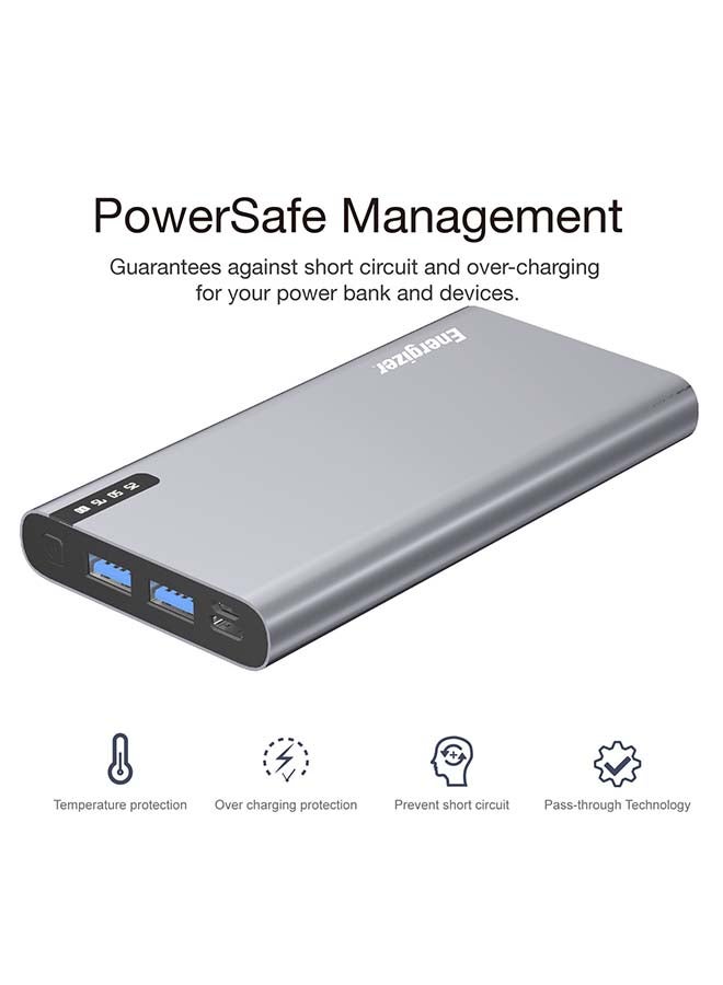 10000.0 mAh 10000 mAh Power Delivery And Quick Charging Power Bank with Dual USB-A Outputs/ USB-C Out/In Port, 18 W Smart USB-C Fast Charging for Android Devices with PowerSafe Management Grey
