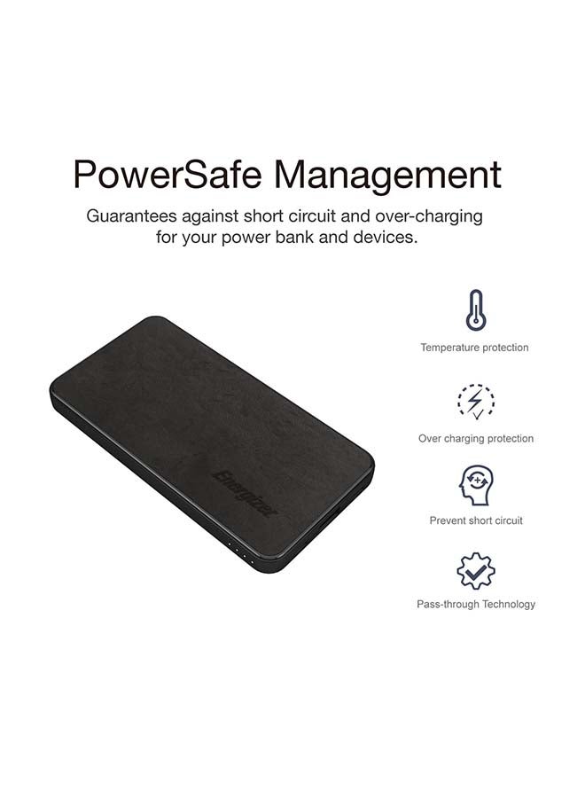 Energizer - 10000.0 mAh HighTech 2.1A Fast Charging Premium Fabric Power Bank, USB-A and Type-C Outputs, micro-USB and Type-C Inputs, PowerSafe Management Black - Image 1