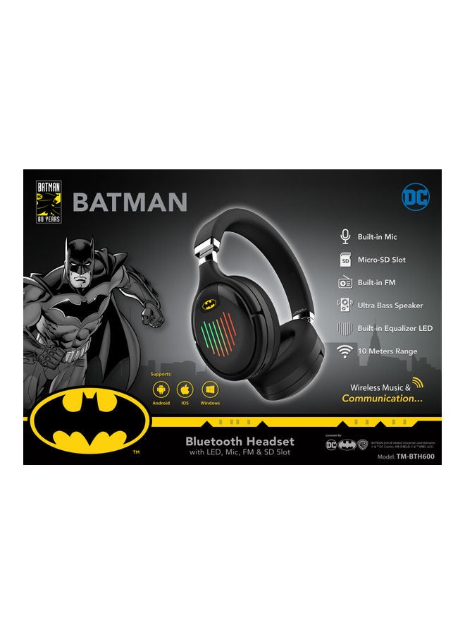 Batman Bluetooth Headset With LED, Mic, FM, Aux & SD Card Slot Black  - Image 2