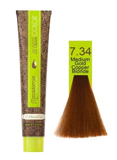 Macadamia Natural Cream Hair Colour 7.34 Medium Gold Copper Blonde 100ml 