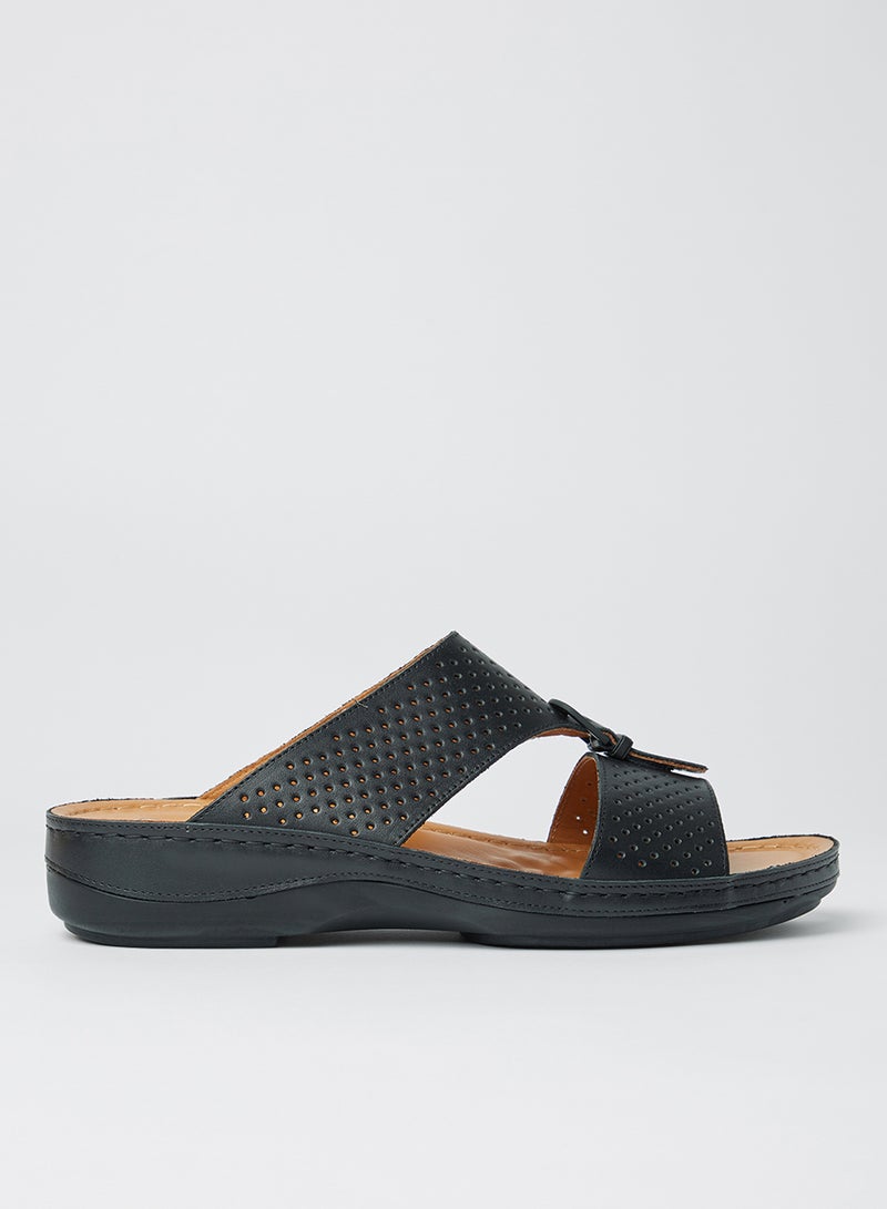 Perforated Strap Sandals Black