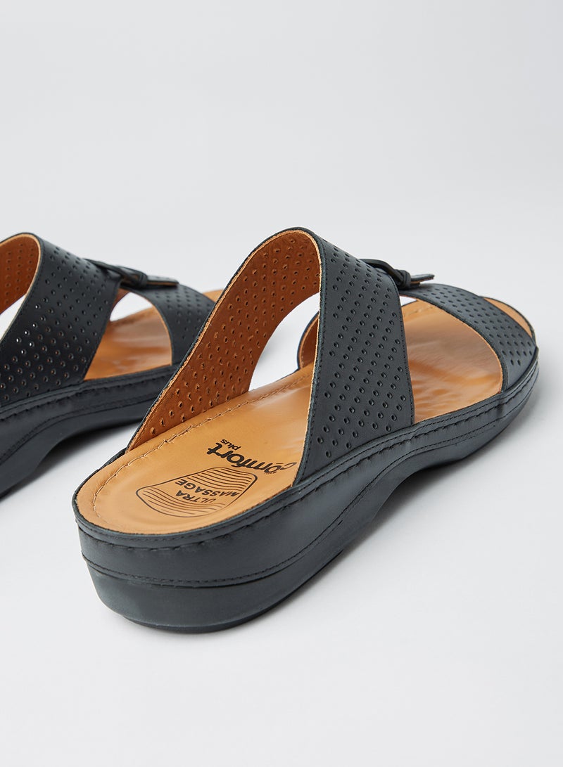 Perforated Strap Sandals Black