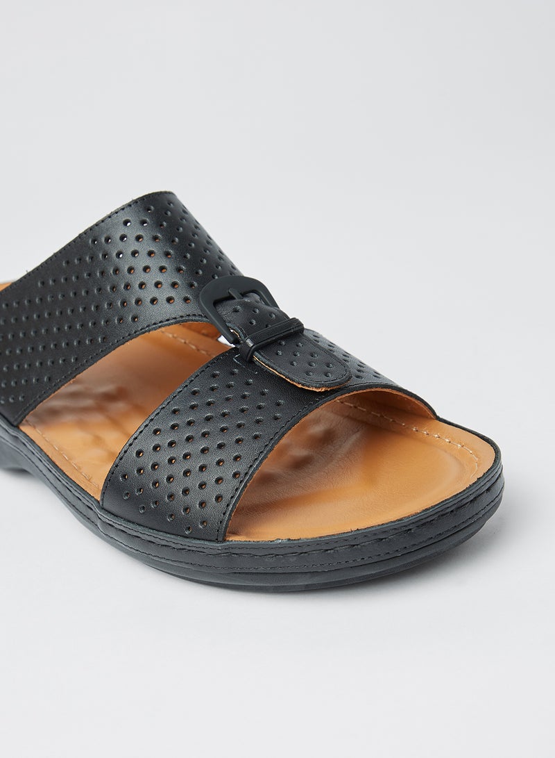 Perforated Strap Sandals Black