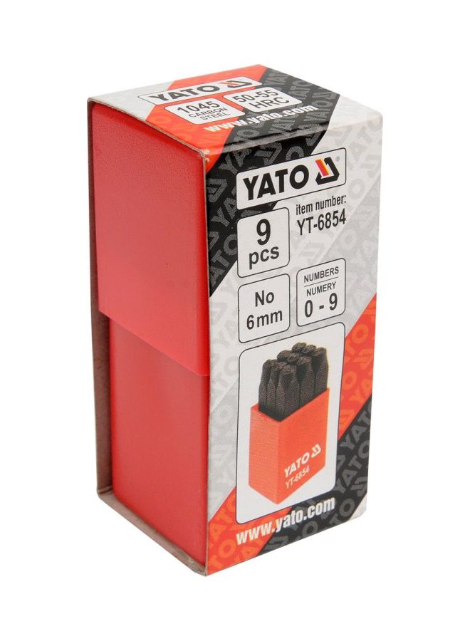 Yato 9-Piece Number Stamp (0-9) 6mm Plastic Box YT-6854 Red/Black - Image 2