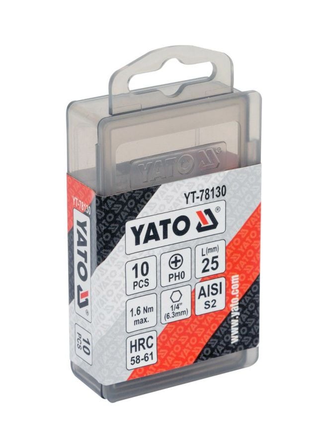 Yato 10-Piece Screwdriver Bits1/4-Inchx25mm PH0 YT-78130 Grey - Image 2